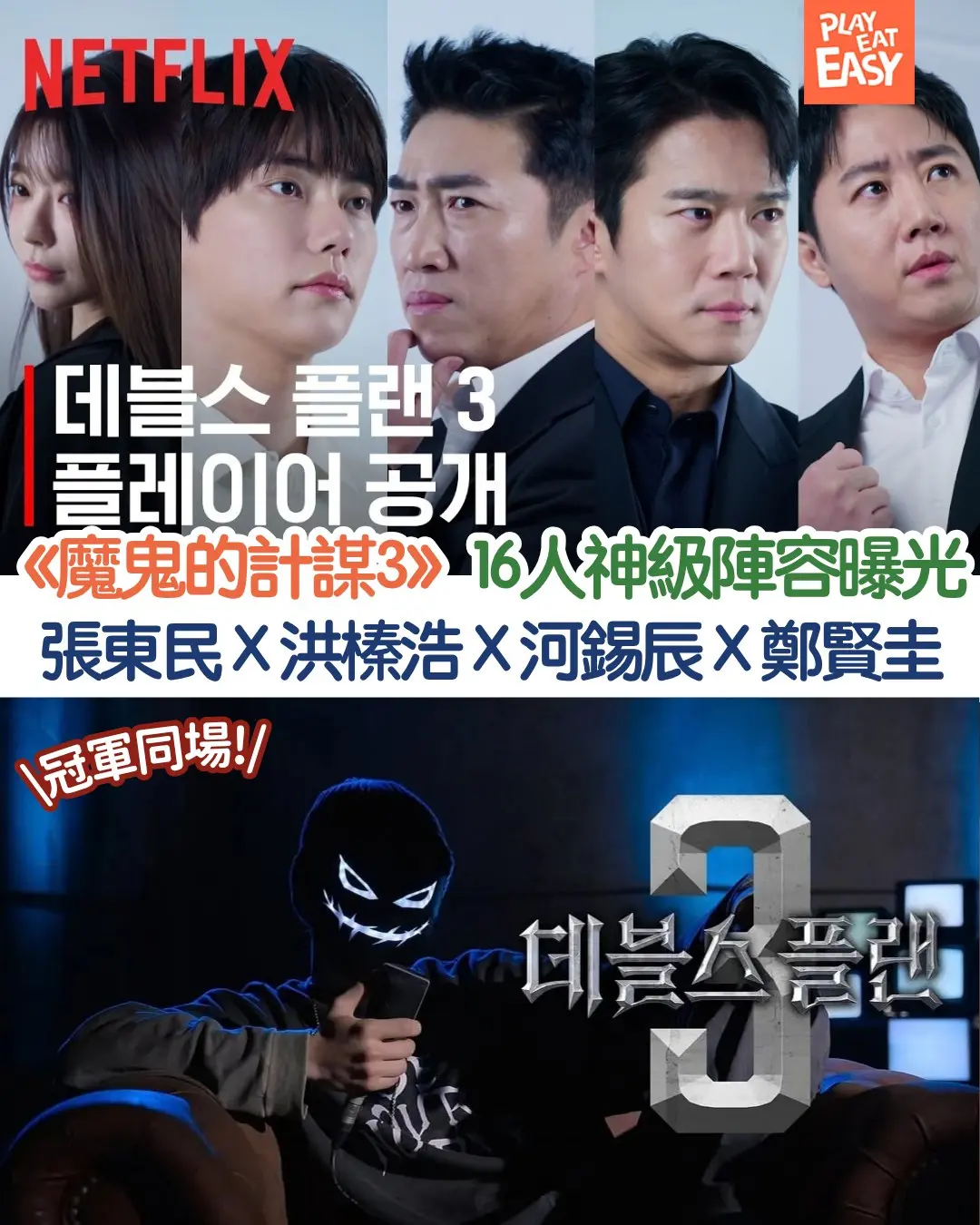 【#娛樂熱話】Netflix《魔鬼的計謀3》16人神級陣容正式公開!PD鄭鐘然形容為「系列史上最強」,集齊歷代冠軍、生存界傳奇同怪物級新血,未開播已引起熱議🔥